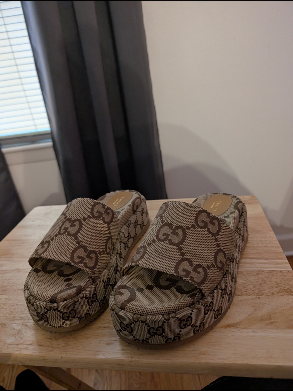 Gucci GG Monogram Platform Slides in Beige/Brown